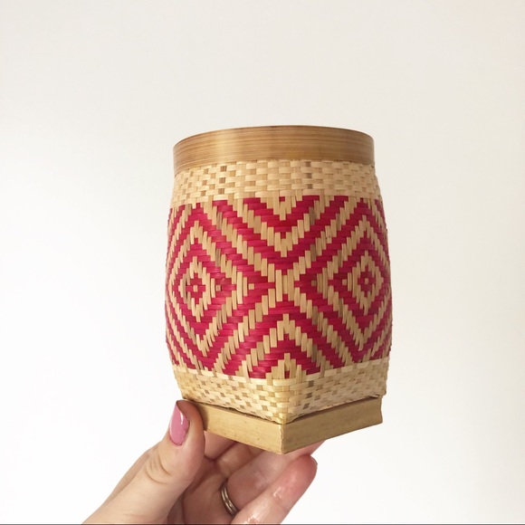 Small Wicker Red Pencil Holder Desk Organizer